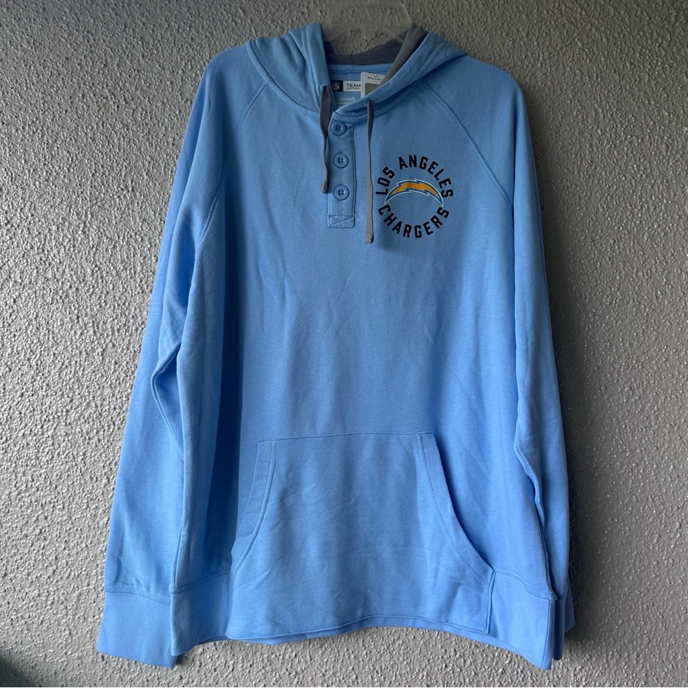 Los Angeles Chargers NFL Blue 3 Button Pullover Hoodie Sweatshirt Mens XL NWT